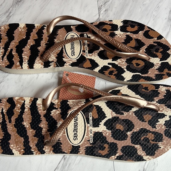 Havaianas Leopard brown cheetah leopard slim size 11/12 EU 43/44 flip flops - Picture 3 of 6